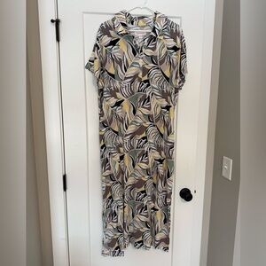 Stan Herman Button Placket Woven Caftan- Midi Style Dress- Sage, Sm